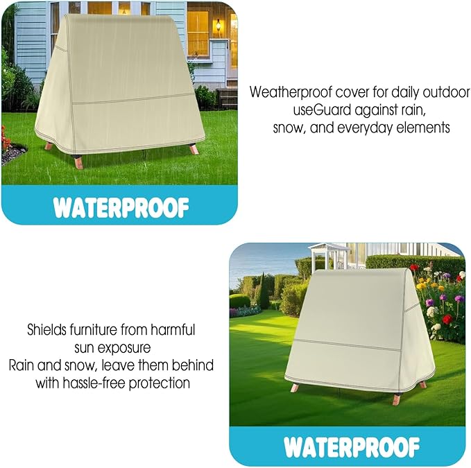 Swing Cover,500D Waterproof Outdoor Swings Covers,Shield for A Frame Patio Porch Swings with Drawstring and Buckles(101" Lx80 Wx88 SL,Beige)