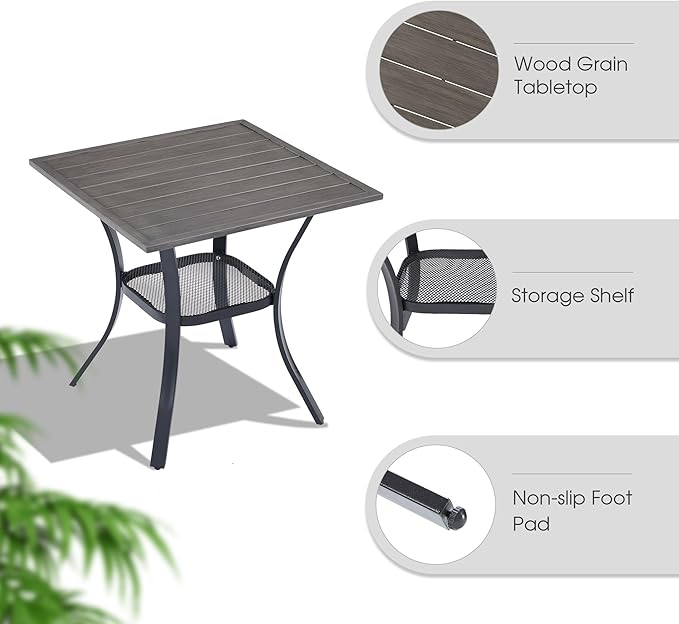 VICLLAX Outdoor Table and Chairs Set for 2, Small Patio Dining Set with 27.5" Metal Square Patio Table & 2 Swivel Outdoor Dining Chairs for Backyard Lawn Porch Garden, Grey & Antique Grey