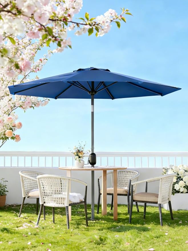 GarveeLife 10 ft Patio Umbrella, Outdoor Table Market Umbrella with Push Button Tilt and Crank, 8 Sturdy Ribs UV Protection Waterproof for Garden, Deck, Backyard, Pool (Navy Blue)