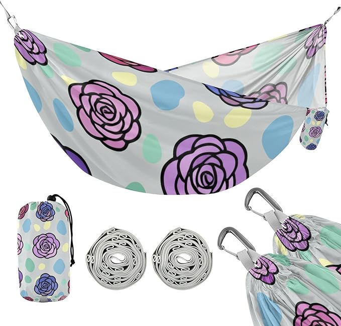 Floral and Dot Outdoor Hammocks Swing Hammock for Patio Backyard Lounge Base