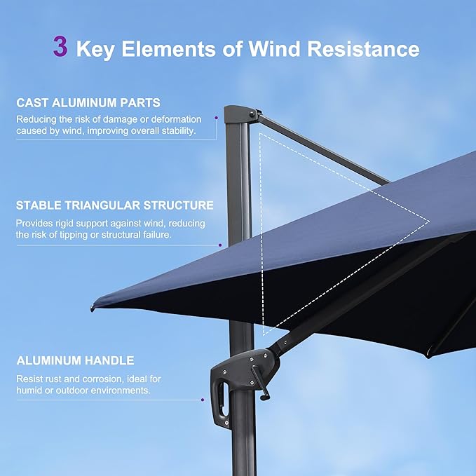 PURPLE LEAF 9' X 12' Patio Umbrella with Base Outdoor Rectangle Umbrella Large Cantilever Umbrella Heavy Duty Outdoor Market Umbrella for Garden Deck Backyard Pool Navy