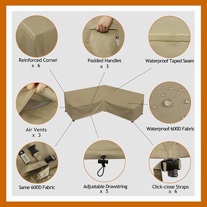 Heavy Duty Outdoor Sectional Sofa Cover - 100"X100" Waterproof 600D Patio Couch Cover for V-Shaped Lawn Patio Furniture