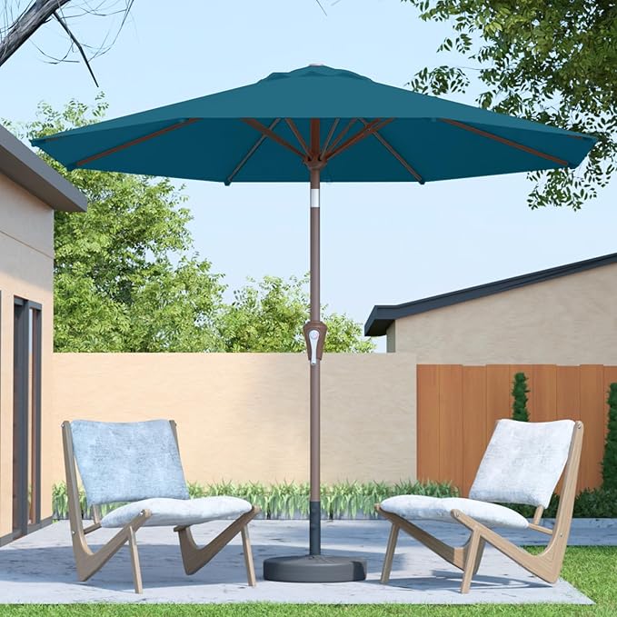 10FT Patio Umbrella Outdoor Market Umbrella with Crank and Tilt, 8 Flexible Fiberglass Ribs, UV-Resistant Waterproof Canopy for Patio, Deck, Garden, Backyard, Lake Blue