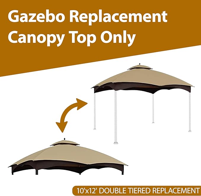 CoastShade Patio 10X12 Replacement Canopy Roof for Lowe's Allen Roth 10X12 Gazebo Backyard Double Top Gazebo(Khaki#GF-12S004B-1)