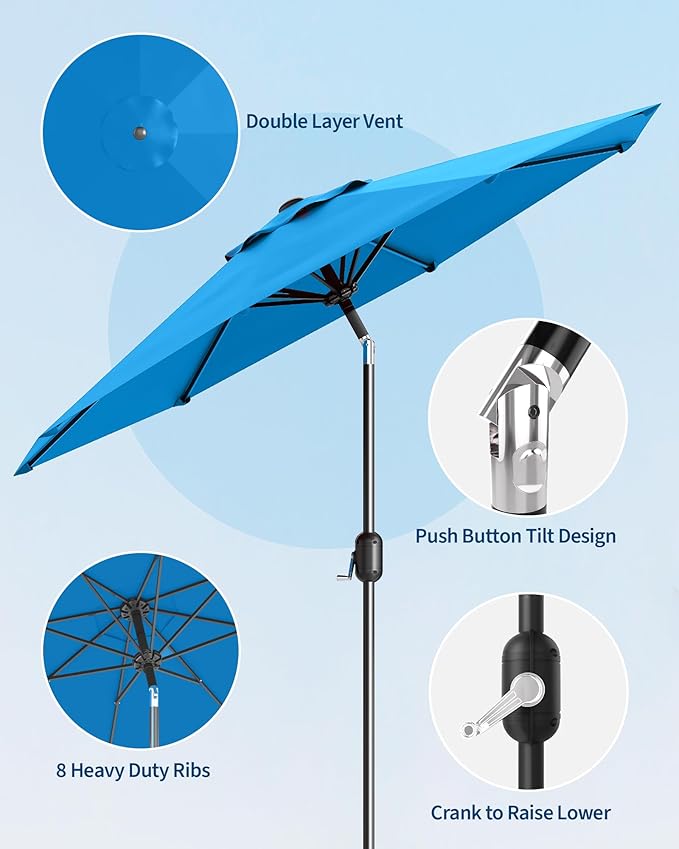 TROPOW 9FT Outdoor Patio Umbrella with 99.9% UV Protection Double-Layer Canopy, Strong Iron Frame, Crank Tilt & Detachable Pole for Easy Use, Perfect for Garden, Deck, Pool, Backyard & Patio Table,