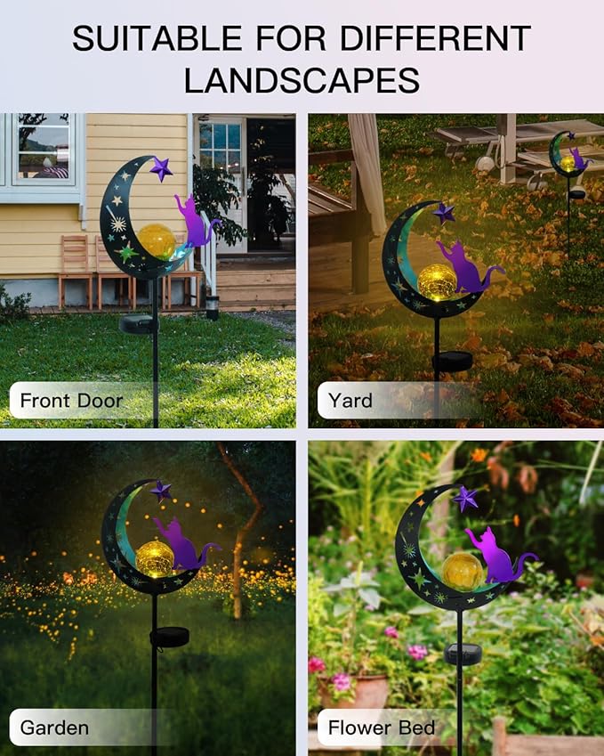 Putuo Decor Solar Garden Lights for Outside - Solar Cat Garden Decor with Waterproof, Decorative Cat Lights Outdoor for Yard