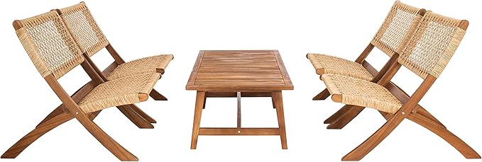 SAFAVIEH Outdoor Collection Blaze Coastal Natural Acacia Wood/Light Brown 5-Piece Coffee Set
