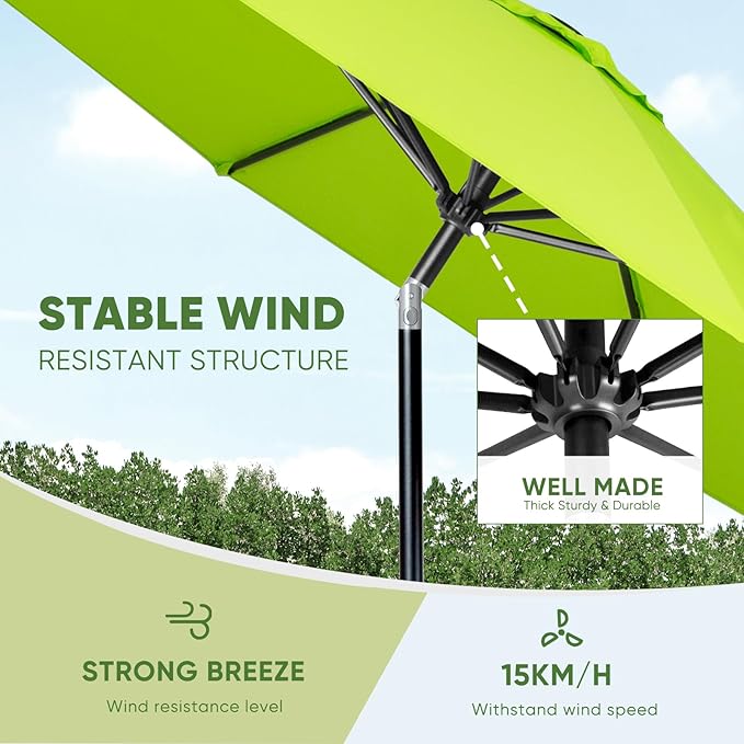 Tempera Patio Market Outdoor Table Umbrella with Push Button Tilt and Crank, Large Sun Umbrella with Sturdy Pole & Fade Resistant Canopy, Easy to Set