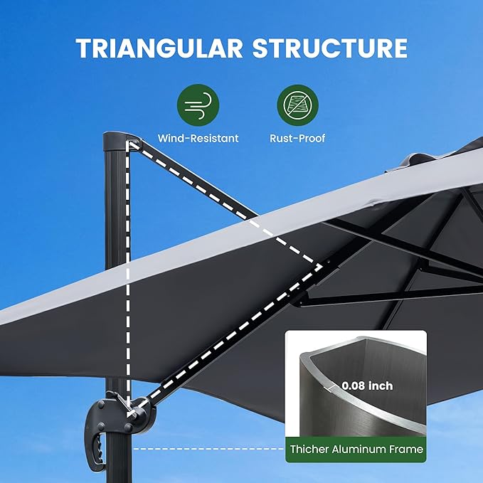Olilawn 2 Pack 9' X 12' Patio Umbrella with Base Included, Large Outdoor Cantilever Offset Patio Umbrellas Rectangular Aluminum Umbrella with 360-degree Rotation & Infinite Tilt Adjustment for Poolside Luxury, Hosting, Backyard BBQ, Light Grey