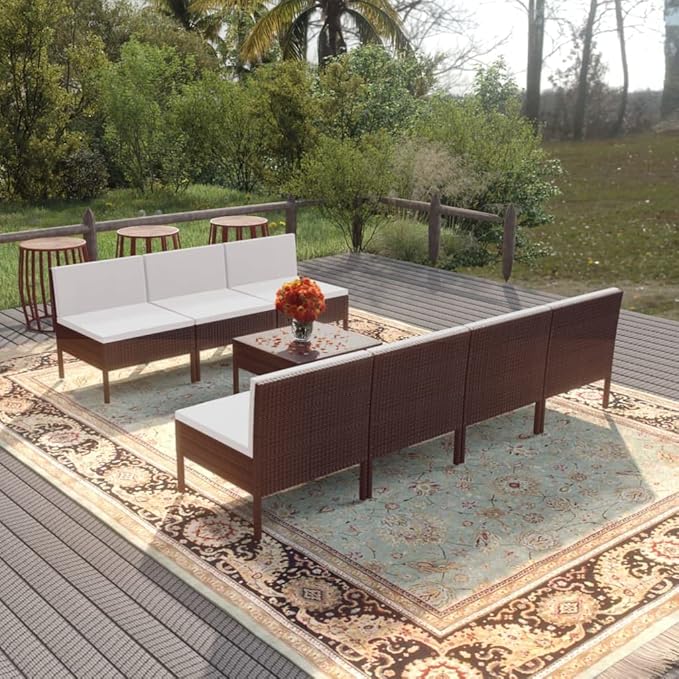 8 Piece Patio Lounge Set with Cushions,Patio Sofa,Outdoor Daybed,Patio Seating,Outdoor Furniture SetsPatio Conversation Sets,Modern Set,Outdoor Patio Chairs,for Backyard,Garden, Poly Rattan Brown