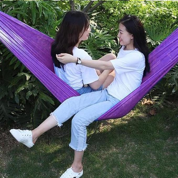 Outdoor Hammock, Load Bearing Camping Hammock, Super Soft and Breathable Nylon Mesh Hammock, with Portabl Carry Bag, Handwoven Mayan Family Hammock, for Outside Outdoor Patio Backyard (Blue)