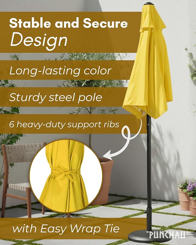6 Ft Boho Outdoor Patio Umbrella, 6 Foot Patio Table Umbrella, Easy Open/Close Crank and Push Button Tilt Adjustment - Yellow