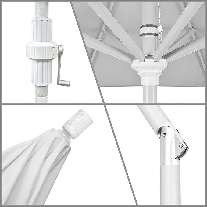 California Umbrella 7.5' Rd. Aluminum Patio Umbrella, Crank Lift, Collar Tilt, White