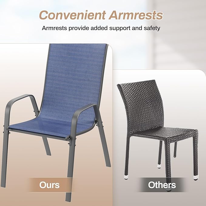 TLSUNNY Patio Dining Set 5 Pieces, All Weather Outdoor Furniture W/30"X 30" Table and 4 Stackable Textilene Chairs, Metal Table and Chairs for Lawn, Garden, Poolside, Backyard (Umbrella not Included)