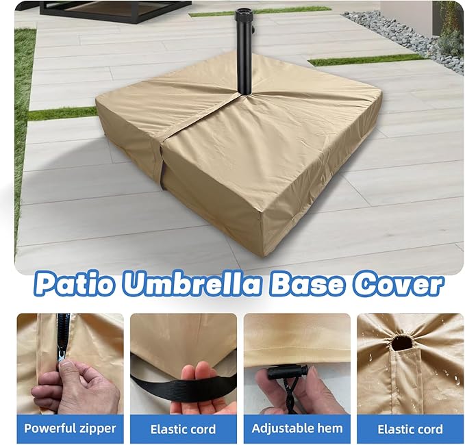 Patio Umbrella Base Cover 2 Pack Heavy Duty 600D Waterproof Outdoor Cantilever Umbrella Stand Base Cover 36"L x 36"W x 8.5"H UV-Resistant Weather-Resistant Outside Square Umbrella Base Covers,Beige