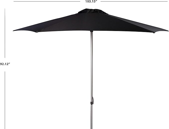 SAFAVIEH 9ft Outdoor Patio Umbrella, Round, Hurst Collection, Black, Push up, UV Resistant for Deck, Backyard, Poolside (PAT8002D)