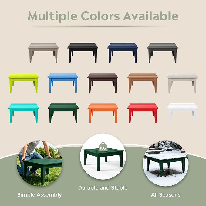 WestinTrends Ashore Outdoor Coffee Table, 32 Inch All Weather Poly Lumber Adirondack Patio Coffee Table Square Low Table, Dark Green