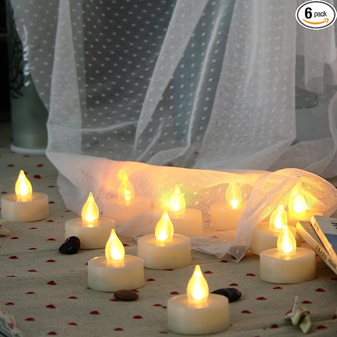 6 Flameless Tealight Candles with Remote and Timer Flickering Battery Operated Electric LED Tea Lights Halloween Jack-O-Lantern Pumpkin Wedding Centerpieces Christmas Party Decorations Batteries Incl.