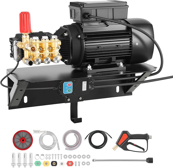 VEVOR Electric Pressure Washer Pump Kit, 1220 PSI, 2.2 GPM, Triplex Power Washer Pump with 2 HP Motor 120 V, Includes Wall Mount Bracket, Spray Gun, Wand, Hose, 5 Nozzles, for Washing Cars, Gardens