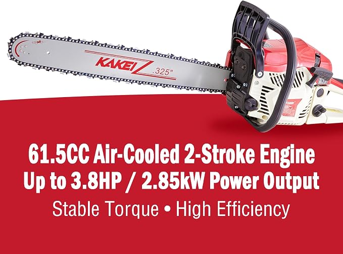 KAKEI 62CC 22-Inch Gas Chainsaw, 3.8HP 2-Stroke Engine, Easy Start, Germany-Steel Chain & Precision Bar, Gas Powered Chainsaw for Tree Cutting, Firewood and Logging