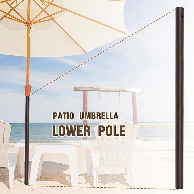 1 Pack 1.5'' Dia Umbrella Replacement Lower Pole, Heavy Steel Patio Umbrella Bottom Pole Replacement, 1.7 mm Thickness, No Bullet Buckle Outdoor