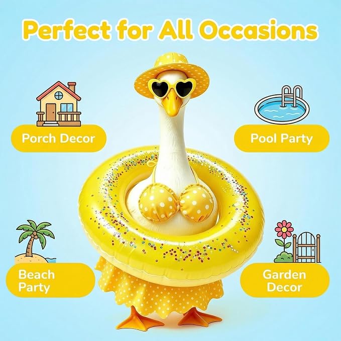 Hikkcos Bikini Porch Goose Outfits Summer Goose Clothes with Swimsuit Floatie Hat Sunglasses for 23" 17" Plastic Duck Statues Costumes, Garden Decor for Outdoor
