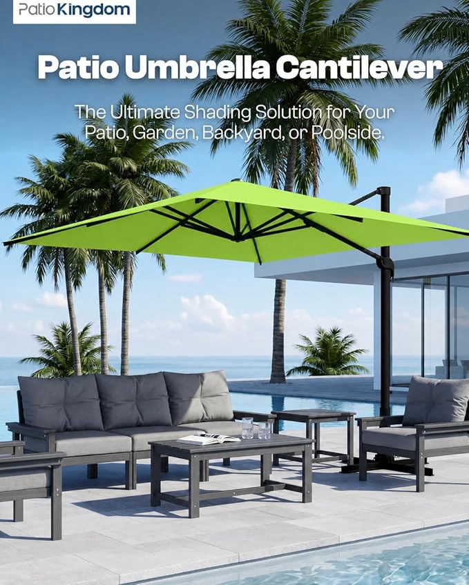 9x9 FT Square Cantilever Umbrella,Easy Tilt, Fade Resistant & 360° Rotation, Offset for Pool Deck Backyard Patioapple green (Base not Included)