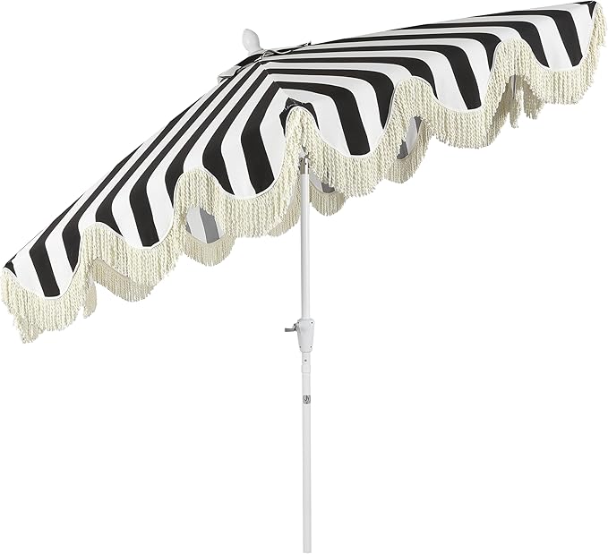 Eyely BMU1001 Halden 9 ft. Classic Cottage Tassel Market Patio Umbrella with Auto-Tilt, Crank