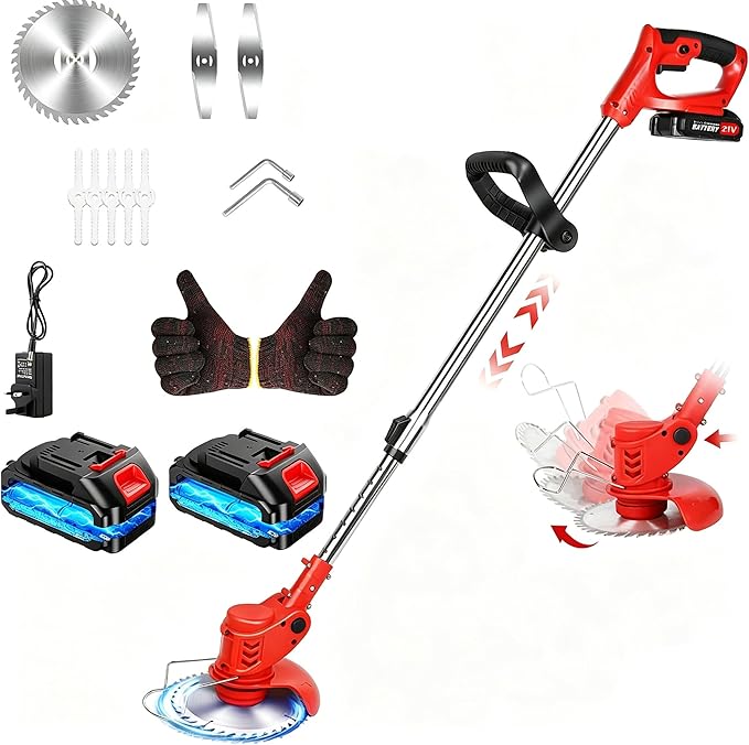 6 inch Electric Stringless Weed Wacker Metal Blade, Electric Weed Trimmer Eater Battery Powered 4000mAh 21V, 3 in 1 Cordless No String Grass Trimmer Mini Mower Edger Brush Cutter,Garden Weed Tool