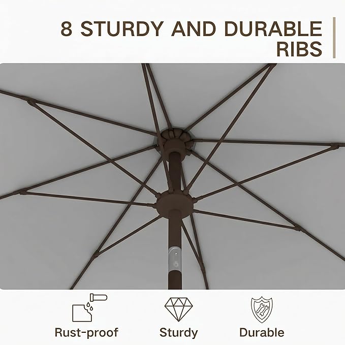 Kingdura 10FT Outdoor Patio Umbrella, Market Table Umbrella with Push Button Tilt and Crank, 8 Sturdy Fiberglass Ribs, UV Protection for Pool, Lawn, Deck, Backyard, Garden (Light grey)
