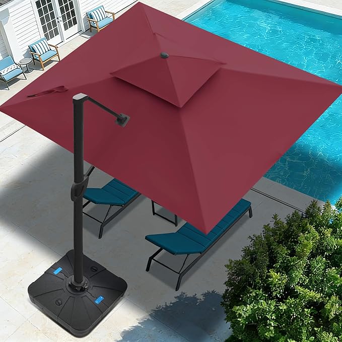 FLAME&SHADE 10 X 10 FT Cantilever Patio Umbrella - Large Square Offset Umbrella Outdoor Patio with 360-Degree Rotation and 3-Year Fade Resistance Fabric for Deck Pool Backyard Garden (Burgundy)