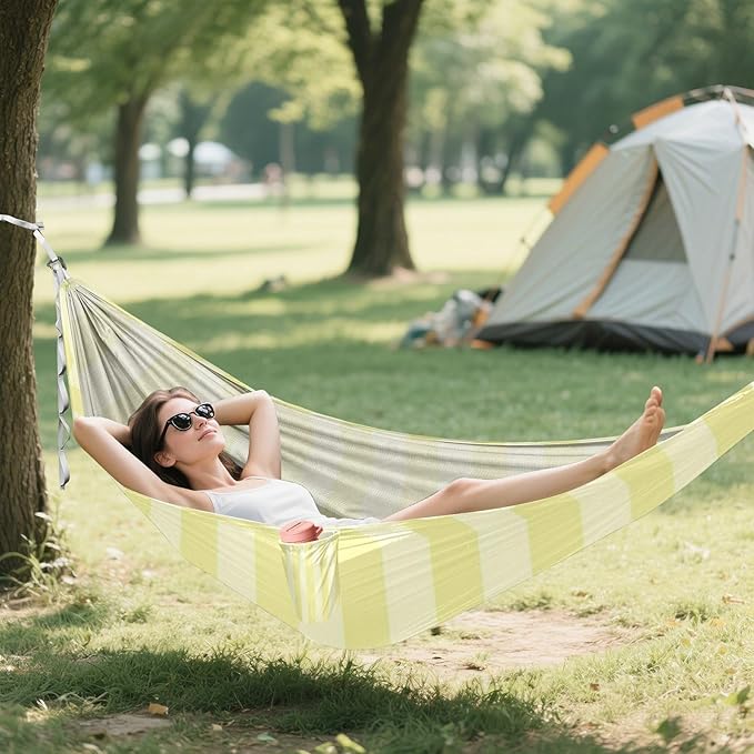 Yellow Vertical Stripe 330lb Capacity Outdoor Hammock with Tree Straps Portable Hammock for Camping & Hiking Essential accesorios para campamento