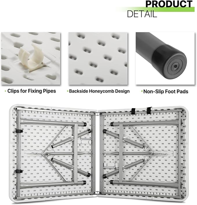 Magshion 4ft Plastic Folding Table, Indoor Outdoor Collapsible Portable Dining Table w/Handle, Ideal for Picnic Party Camping, White