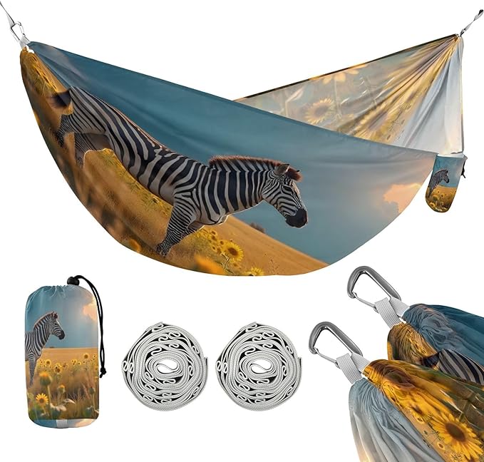 Hammocks for Outside Sunflower Zebra Camping Hammock Portable Hammocks with Tree Straps and Carry Bag Camping Accessories for Hiking Beach Outdoor