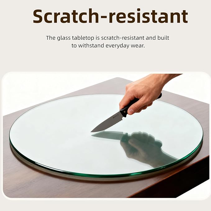 Meihua Glass Table Top, 36 Inch Round 1/4" Thick Flat Polished Edge, Clear Tempered Glass Surface Protector, Multipurpose for Dining Table, Patio, Coffee and End Table