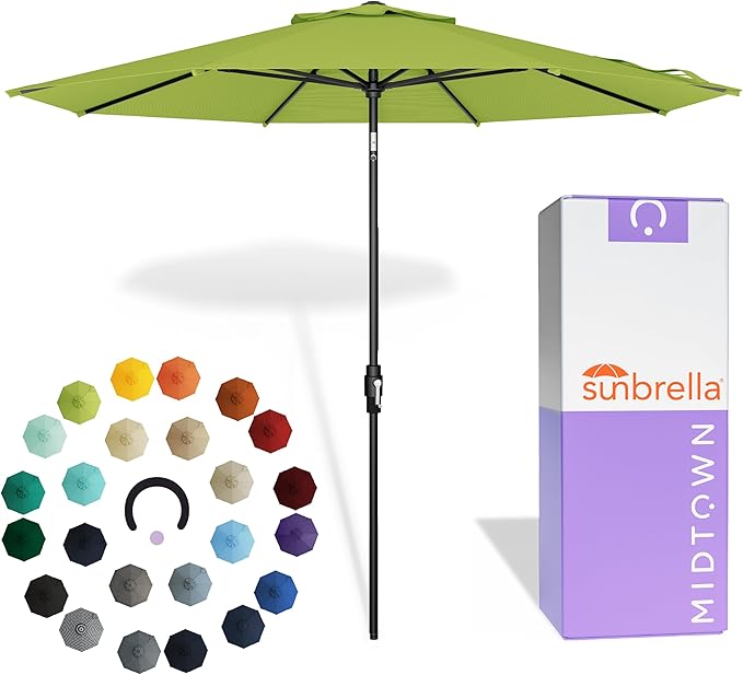 Midtown Umbrellas – The Swilt 9 Ft Patio Umbrella with 360° Swivel & Tilt Mechanism, Sunbrella Fabric & 8 Fiberglass Ribs – Outdoor Umbrella for Deck, Pool & Cafes – Macaw Canopy, Black Pole
