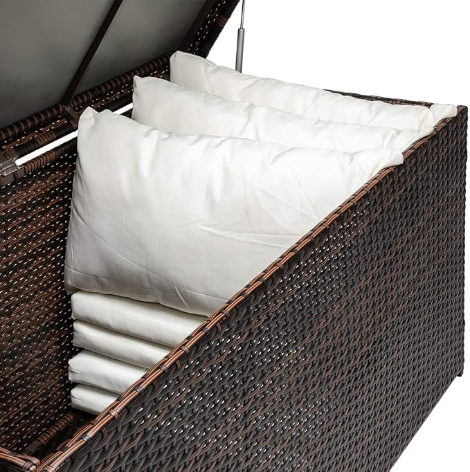 HomVent Outdoor Wicker Patio Furniture Deck Storage Box, 132-Gal Rattan Pool Storage Box with Lid, Garden Deck Bin Storage Bench Deck Box for Garden, Backyard, Pool (Brown)