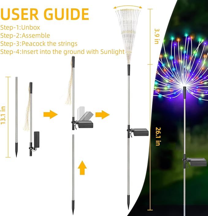 2PACK Solar Firework Lights outside150LEDs 8 Lighting Mode Sensor Light Waterproof for Garden Decoration Yard Pathway Christmas ，Halloween，Parties，Wedding， Christmas Decoration