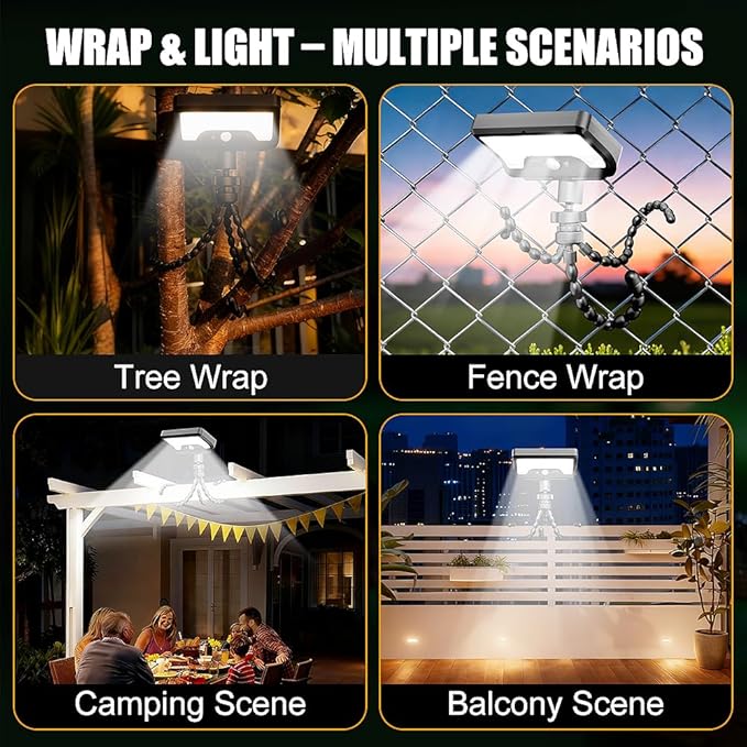 Solar Lights,Outdoor Solar Motion-Activated Light with Flexible Octopus Tripod 360° Can be Wrapped Around Tree Trunks,Dual Charging,Outdoor Sercurity Lights for Deck Fence, Garden (Sliver)