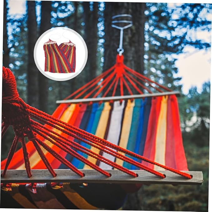 Wakauto Traveling Single Person Hammock Rainbow Striped Cotton Canvas Outdoor Swing for Camping and Leisure with Anti-tip Design