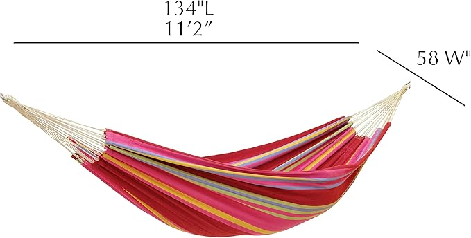 BYER OF MAINE Barbados Hammock, Authentic Brazilian, Sorbet, Recycled Cotton/Polyester Blend, 134" L x 58" W, Holds up to 330lbs