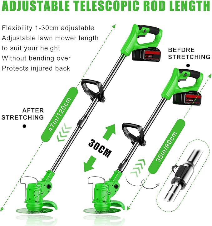 21V Electric Weed Wacker Cordless String Trimmer Battery Powered Grass Trimmer with 90° Adjustable Head 2 X 2.0Ah Battery and Charger Lightweight Brush Cutter Edger Lawn for Garden Yard,Green