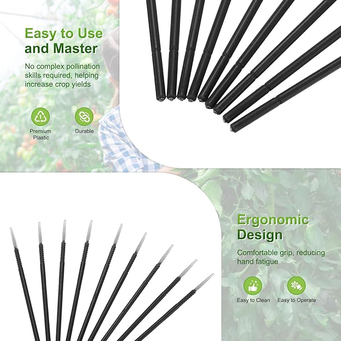 M METERXITY 100-Pack Pollinator Brush, 0.08inch/2mm Plastic Vegetable Pollinator Pen Manual Pollination Tool for Gardening/Greenhouse/Hydroponic Plant/Flowers [Black]
