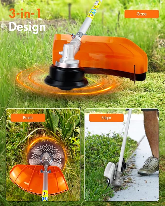 NEO-TEC 26cc 3-in-1 Gas String Trimmer 17" Gas Powered Weed Eater & Weed Wacker, 2-Cycle Lawn Edger & Brush Cutter Lightweight Yard Tool with Shoulder Strap & Rubber Handle
