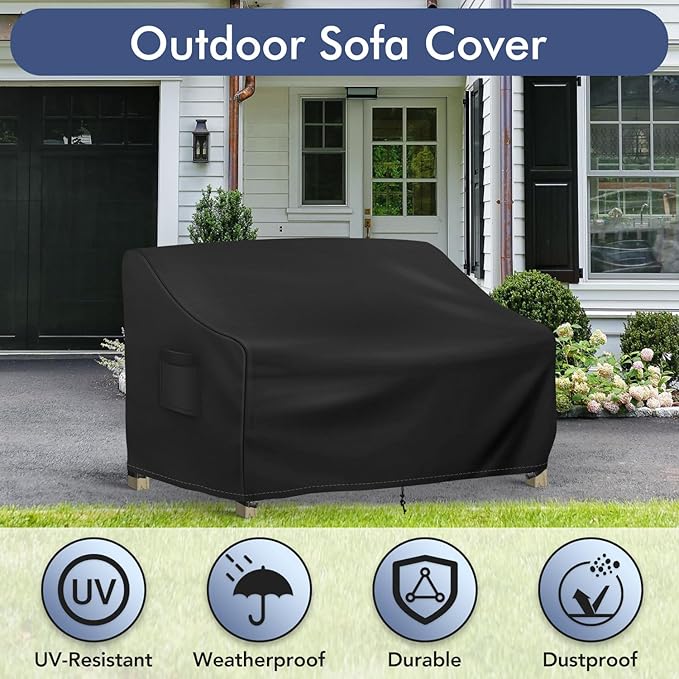 Richwon Outdoor Couch Cover Waterproof, 3-Seater Outdoor Sofa Cover, Patio Furniture Covers with Air Vent and Handles, 90W x 42D x 32H Inches, Black