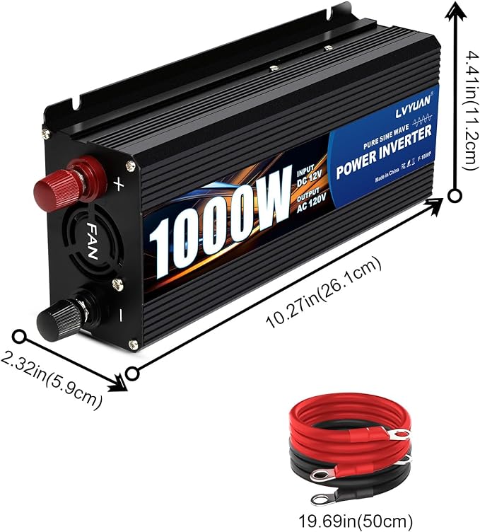 LVYUAN 1000W Pure Sine Wave Inverter 12V DC to 110V/120V AC, 2000W Peak Car Power Inverter with Dual AC Outlets, Dual USB Ports & LED Display for RV, Truck, Solar, Camping, Home Backup