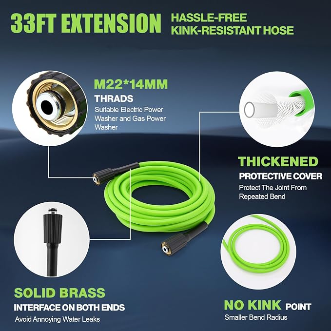 Professional 𝟓𝟎𝟎𝟎𝐏𝐒𝐈 𝐏𝐫𝐞𝐬𝐬𝐮𝐫𝐞 𝐖𝐚𝐬𝐡𝐞𝐫, Electric Power Washer with Foam Cannon,4 Nozzles,33FT Hose and Soap Bottle, Car/Driveway/Patio Clean,Green