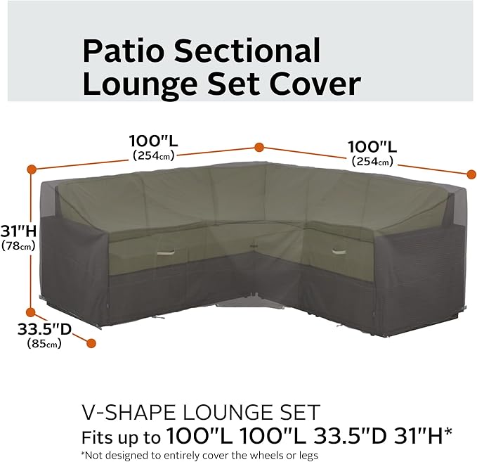 Classic Accessories Ravenna Water-Resistant 100 Inch Patio V-Shaped Sectional Lounge Set Cover, Patio Furniture Covers