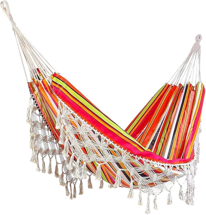 Camping Hammock Bed Camping Swing Chair Portable Outdoor Hammock Color Stripes Cotton Fabrics with Carrying Bag for Outdoors Gardens Travel Hammock Swing (Color : Red)