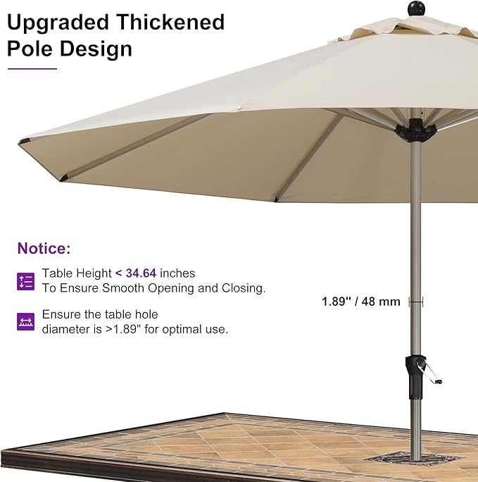 PURPLE LEAF 11' Round Patio Umbrella, Aluminum Outdoor Umbrella for 3 Year Fade Resistant, Sturdy Market Umbrella for Deck Garden, Patio, or Lawn